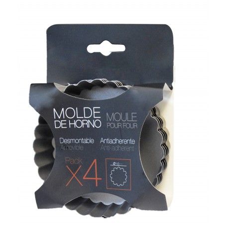 Molde Pequeño de Horno Desmontable para Postre X4. Molde Metal Anti-adherente para Tartaleta, Muffin o Flan ø10 cm