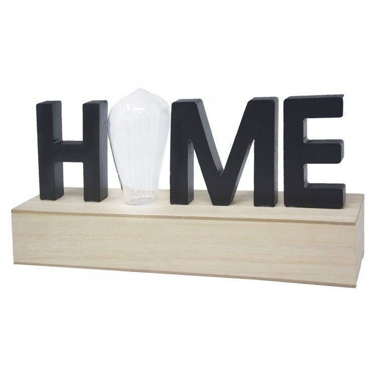 Decoración de Madera "Home", Lámpara Led. Estilo Moderno, Decoración del hogar Original/Moderna 34X15,5X8cm