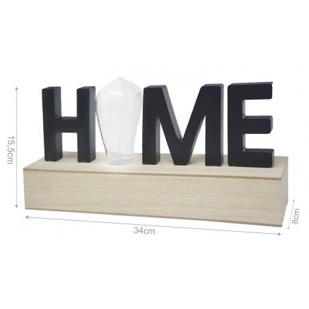 Decoración de Madera "Home", Lámpara Led. Estilo Moderno, Decoración del hogar Original/Moderna 34X15,5X8cm