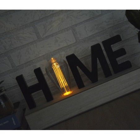 Decoración de Madera "Home", Lámpara Led. Estilo Moderno, Decoración del hogar Original/Moderna 34X15,5X8cm
