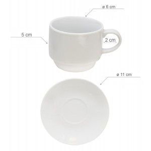 Coffee set of 6 cups and 6 plates of white ceramic 