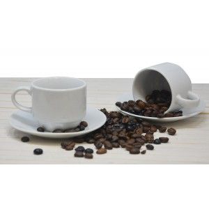 Coffee set of 6 cups and 6 plates of white ceramic 