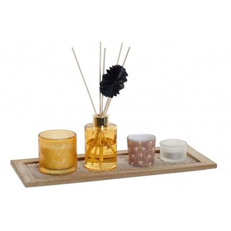 Difusor de Aroma de Varillas 80ml + 3 Velas Aromaticas Cera + Soportes de Madera 37,5X9X15cm