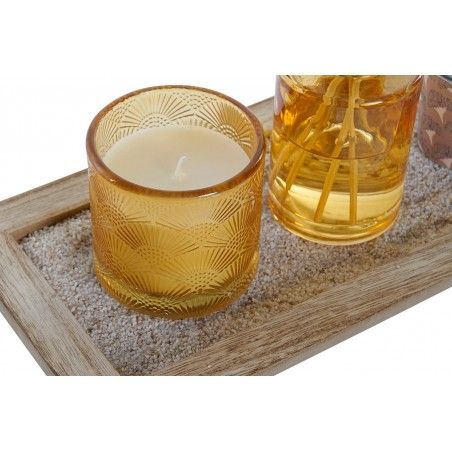 Diffuseur de parfum Tiges 80ml + 3 Bougies, Parfumées en Cire + Supports en Bois 37,5X9X15cm