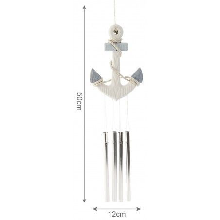 Avisador Puerta, Ancla Decorativa de Madera. Decoración Marinera con Campanas Tubulares de Metal 12X3X50