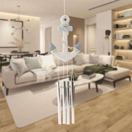 Detector Door, Anchor Decorative Wood. Decoration Seafood with Tubular Bells Metal 12X3X50