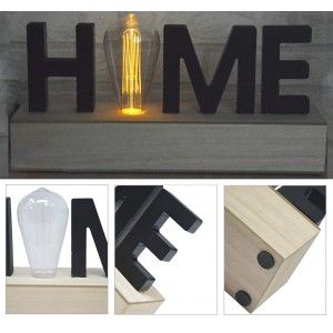 Decoración de Madera "Home", Lámpara Led. Estilo Moderno, Decoración del hogar Original/Moderna 34X15,5X8cm