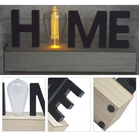 Decoración de Madera "Home", Lámpara Led. Estilo Moderno, Decoración del hogar Original/Moderna 34X15,5X8cm