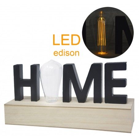 Decoración de Madera "Home", Lámpara Led. Estilo Moderno, Decoración del hogar Original/Moderna 34X15,5X8cm