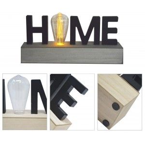 Decoración de Madera "Home", Lámpara Led. Estilo Moderno, Decoración del hogar Original/Moderna 34X15,5X8cm