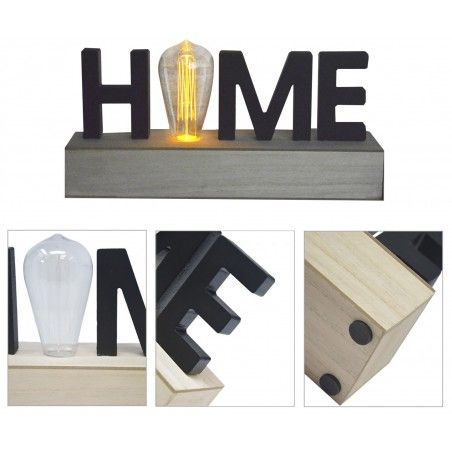 Decoración de Madera "Home", Lámpara Led. Estilo Moderno, Decoración del hogar Original/Moderna 34X15,5X8cm