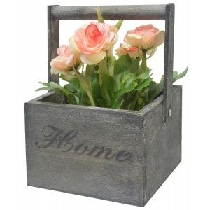 Macetero Madera de Sobremesa Negro, Flores Artificiales Vintage "Home"