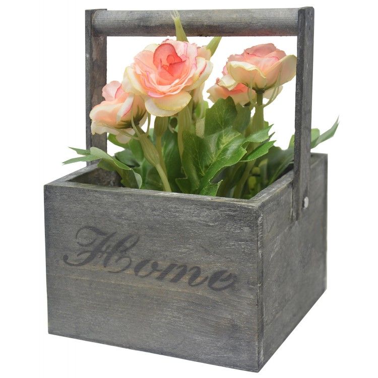 Macetero Madera de Sobremesa Negro, Flores Artificiales Vintage "Home"