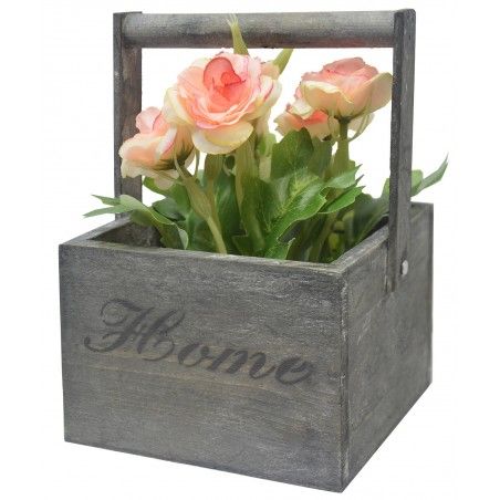 Macetero Madera de Sobremesa Negro, Flores Artificiales Vintage "Home"