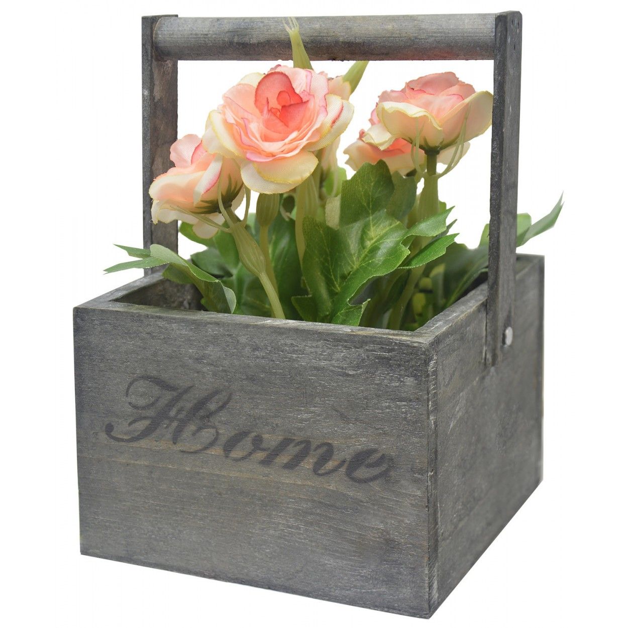 Macetero Madera de Sobremesa Negro, Flores Artificiales Vintage "Home"