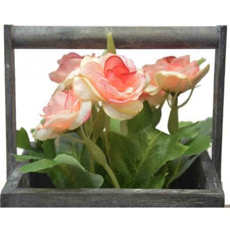 Macetero Madera de Sobremesa Negro, Flores Artificiales Vintage "Home"