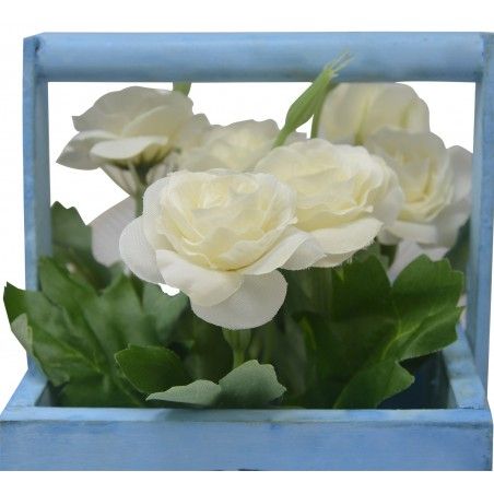 Macetero Madera de Sobremesa Azul, Flores Artificiales Vintage "Home & Garden"