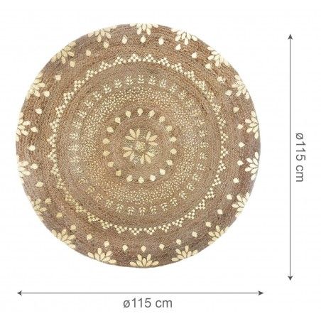 Tappeto in Juta per soggiorno o Camera da letto , Finitura Oro, Tappeto 100% Naturale Round. Arredamento Arazzo etnico 115 cm