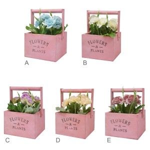 Jardinière De Table En Bois De Rose, De Fleurs Artificielles Vintage "Fleurs Et Plantes"
