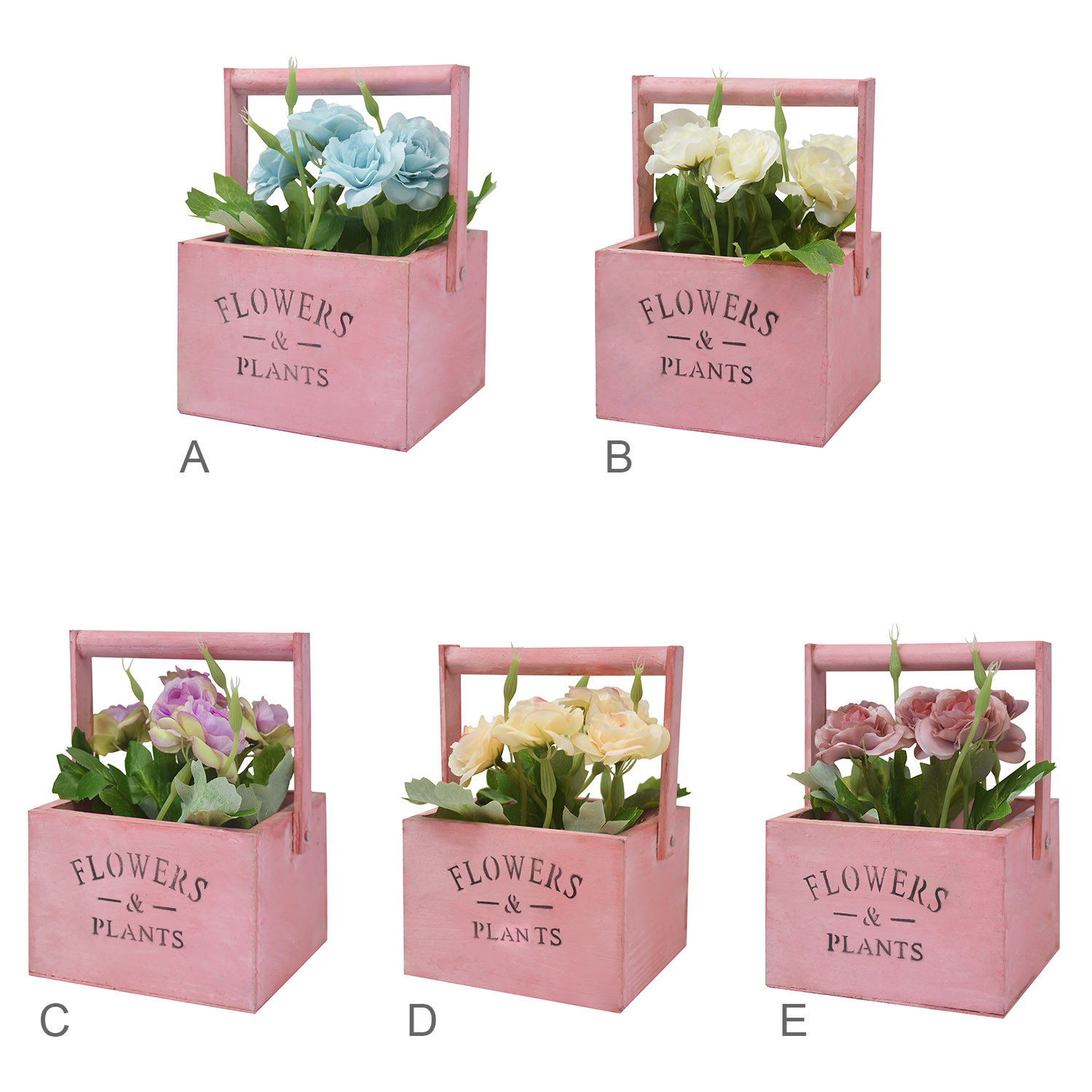 Fioriera Tavolo Di Legno Di Rosa, Fiori Artificiali Vintage "Fiori E Piante"