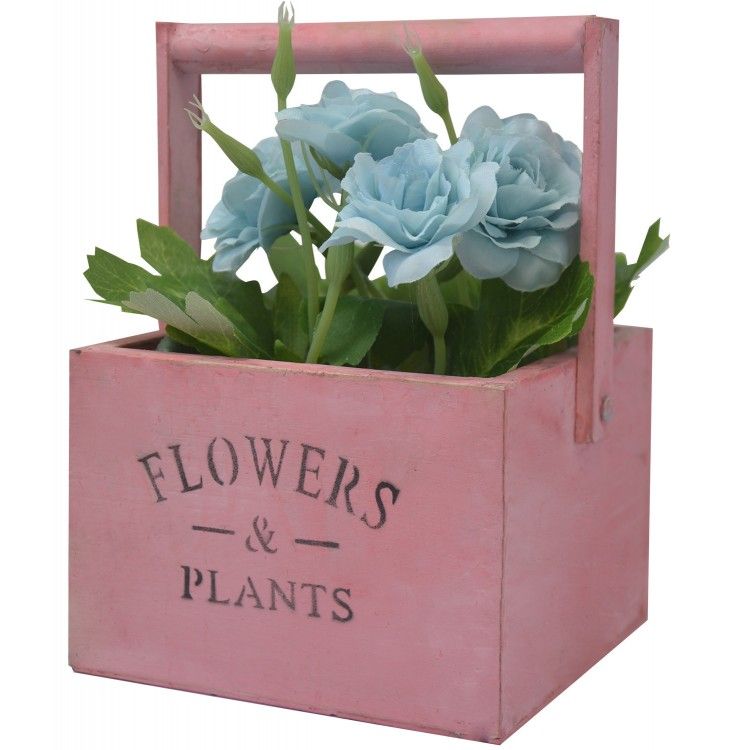 Macetero Madera de Mesa Rosa, Flores Artificiales Vintage "Flowers & Plants"