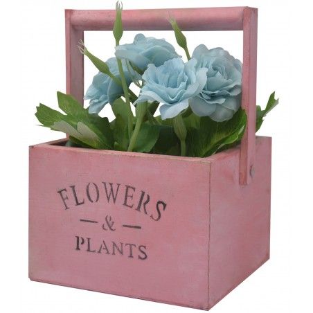 Fioriera Tavolo Di Legno Di Rosa, Fiori Artificiali Vintage "Fiori E Piante"