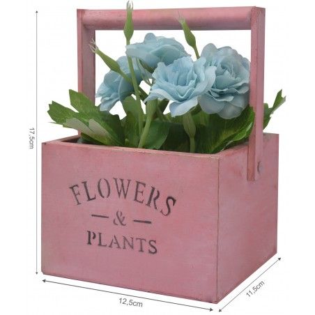 Planter Wooden Table Pink, Artificial Flowers Vintage "Flowers & Plants"