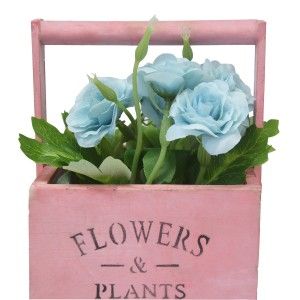 Planter Wooden Table Pink, Artificial Flowers Vintage "Flowers & Plants"