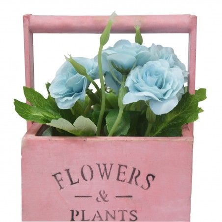 Fioriera Tavolo Di Legno Di Rosa, Fiori Artificiali Vintage "Fiori E Piante"