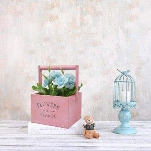 Planter Wooden Table Pink, Artificial Flowers Vintage "Flowers & Plants"