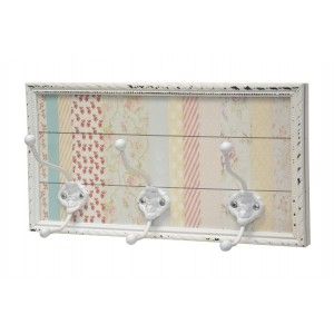 Perchero Pared Madera 3 Ganchos Dobles, Diseño Vintage 40x2x20 cm