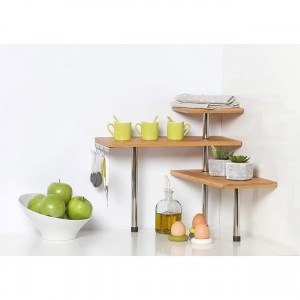 Shelf Corner, Natural Bamboo and stainless Steel for Bathroom, Bedroom, Office.