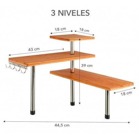 Mensola Angolo Naturale di Bambù e Acciaio inox per Bagno, Camera da letto, Ufficio.