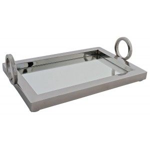Bandeja de Acero y Cristal de decoración con asa cromada 29,5X15X19cm
