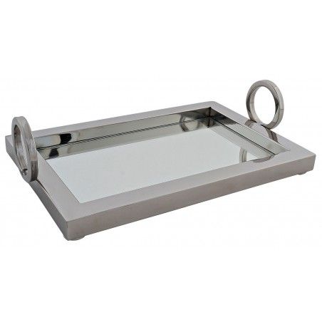Bandeja de Acero y Cristal de decoración con asa cromada 29,5X15X19cm