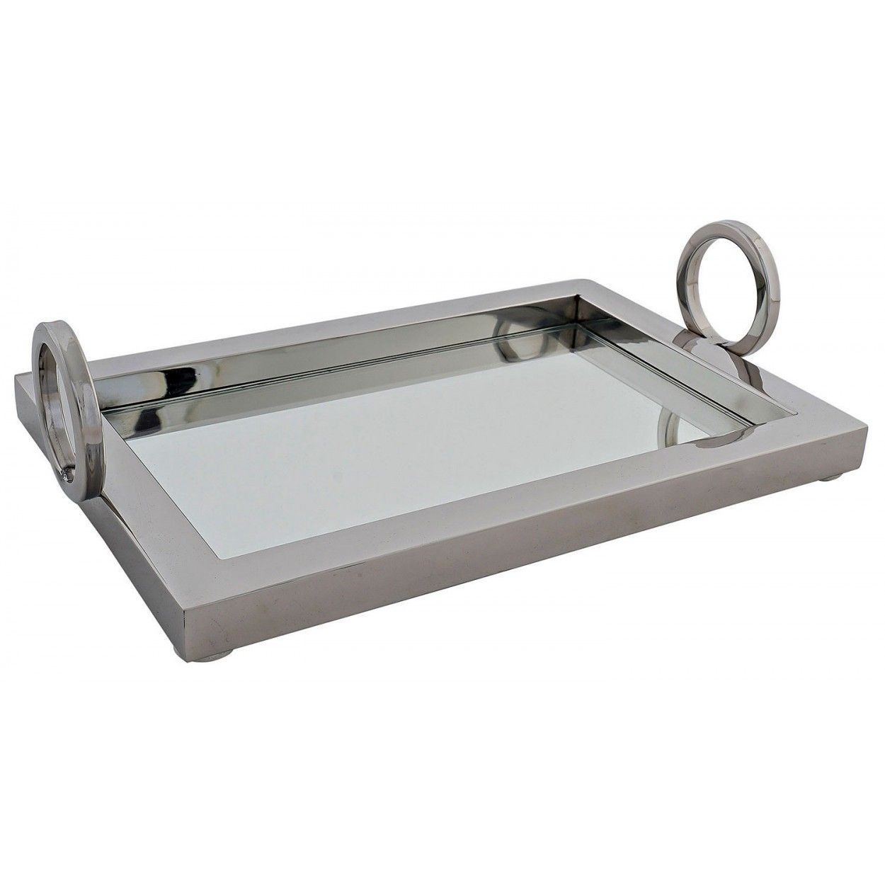 Bandeja de Acero y Cristal de decoración con asa cromada 29,5X15X19cm