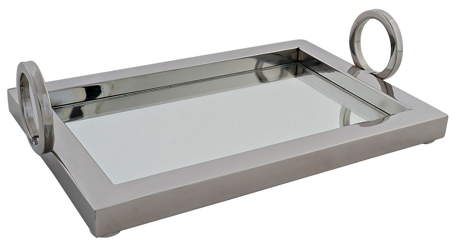 Bandeja de Acero y Cristal de decoración con asa cromada 29,5X15X19cm