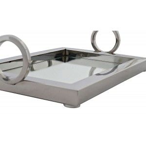 Bandeja de Acero y Cristal de decoración con asa cromada 29,5X15X19cm