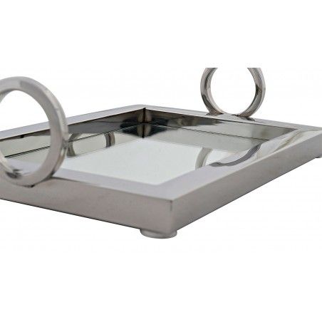 Bandeja de Acero y Cristal de decoración con asa cromada 29,5X15X19cm