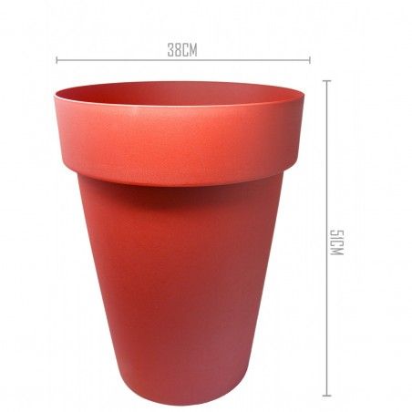 Maceteros Int/Ext. Grandes de PVC, Rojo 40L, Hidro-riego,38x38x51cm
