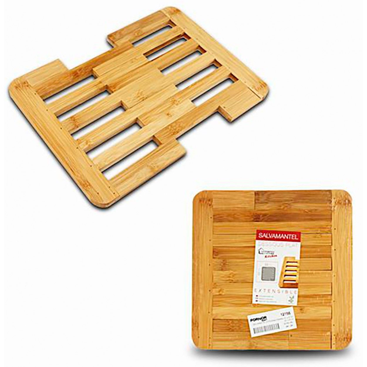 Salva mantel extensible de bambú Natural, Diseño original 22X22cm