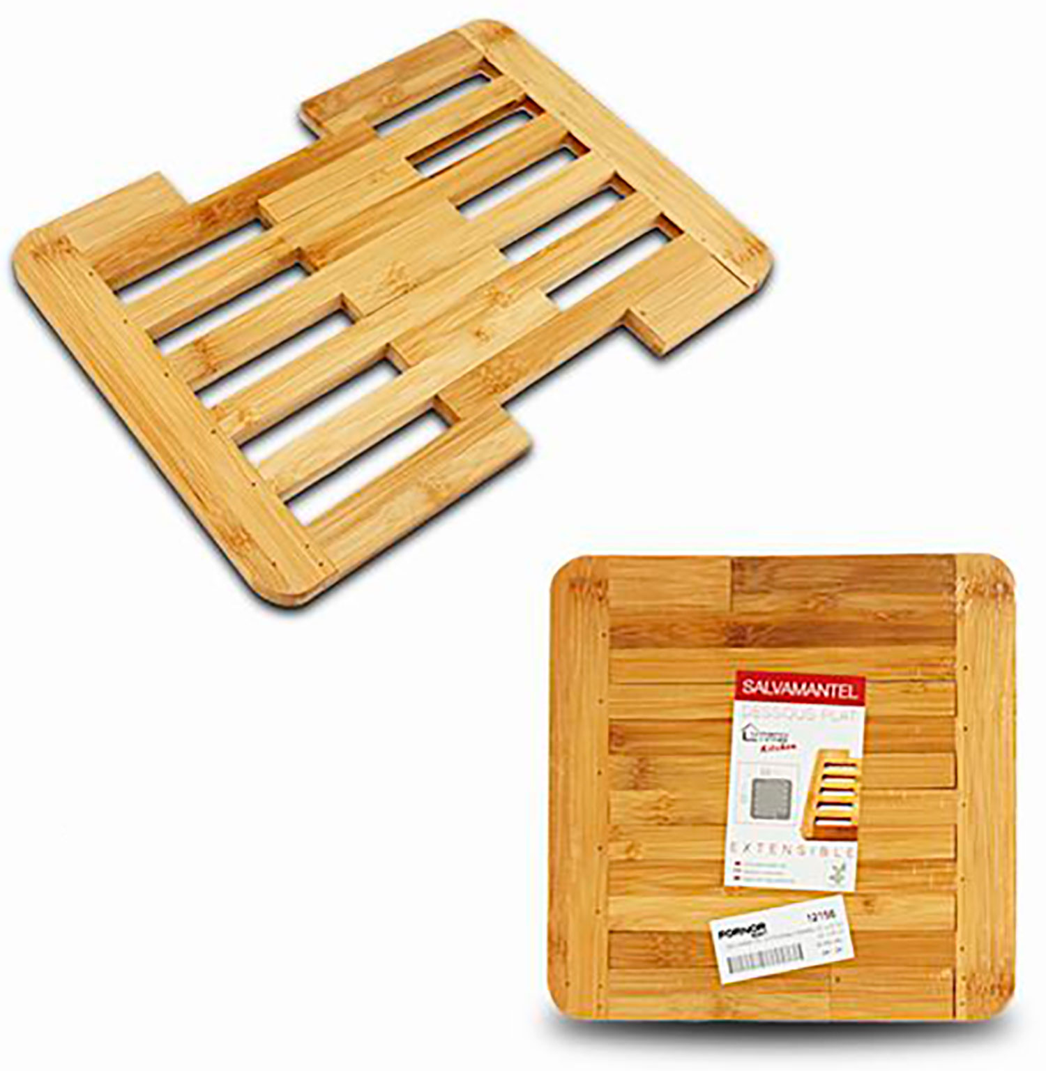Salva mantel extensible de bambú Natural, Diseño original 22X22cm