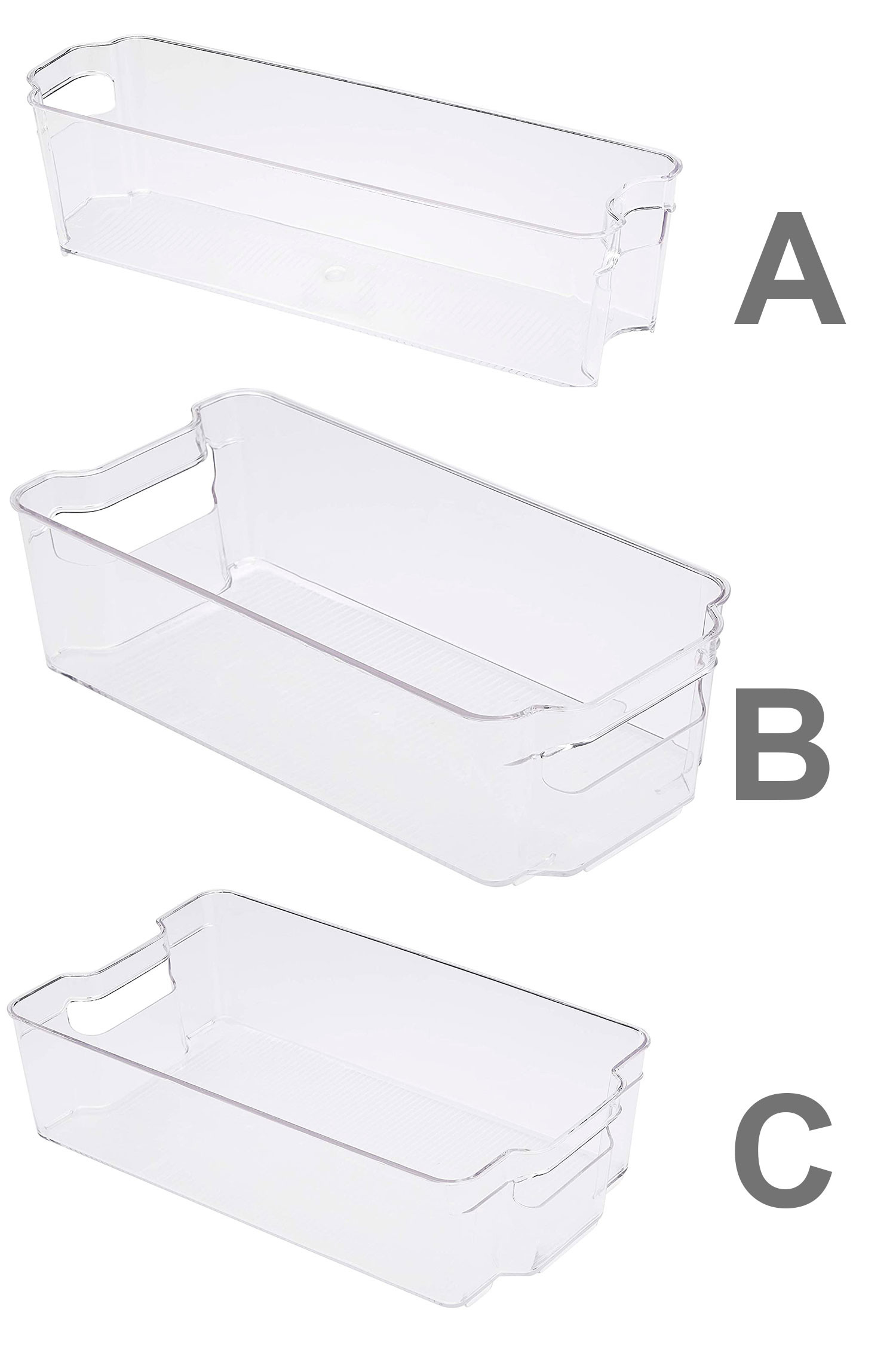 Caja de Almacenamiento para Nevera color Transparente, Tres Tamaños diferentes
