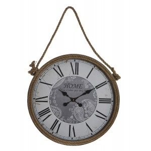 Reloj Pared Circular, de Metal y cuerda de Sisal, Decoración Vintage, Diseño Mapamundi, Reloj Decorativo Análogico, 60x7x94cm