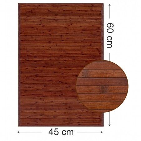 Alfombra para Baño Antideslizante Natur, Marrón Oscuro, De Bambú Natural, 60 X 45 cm Sostenible, Impermeable, Borde Textil 60x45