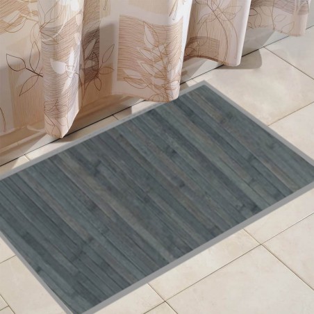 Alfombra para Baño Antideslizante Natur, Gris Opalino, De Bambú Natural, 90 X 55 cm Sostenible, Impermeable, Borde Textil 90x55