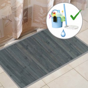 Alfombra para Baño Antideslizante Natur, Gris Opalino, De Bambú Natural, 90 X 55 cm Sostenible, Impermeable, Borde Textil 90x55