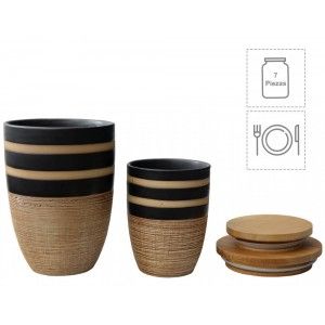 Vasi di Bambù e Ceramiche per l'Inscatolamento con supporto in Metallo. 7 Pezzi con un Coperchio 38x19x9 cm