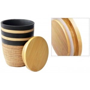 Jars of Bamboo and Ceramics for Canning with Metal Bracket. 7 Pieces with a Lid 38x19x9 cm