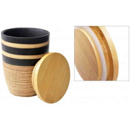 Vasi di Bambù e Ceramiche per l'Inscatolamento con supporto in Metallo. 7 Pezzi con un Coperchio 38x19x9 cm